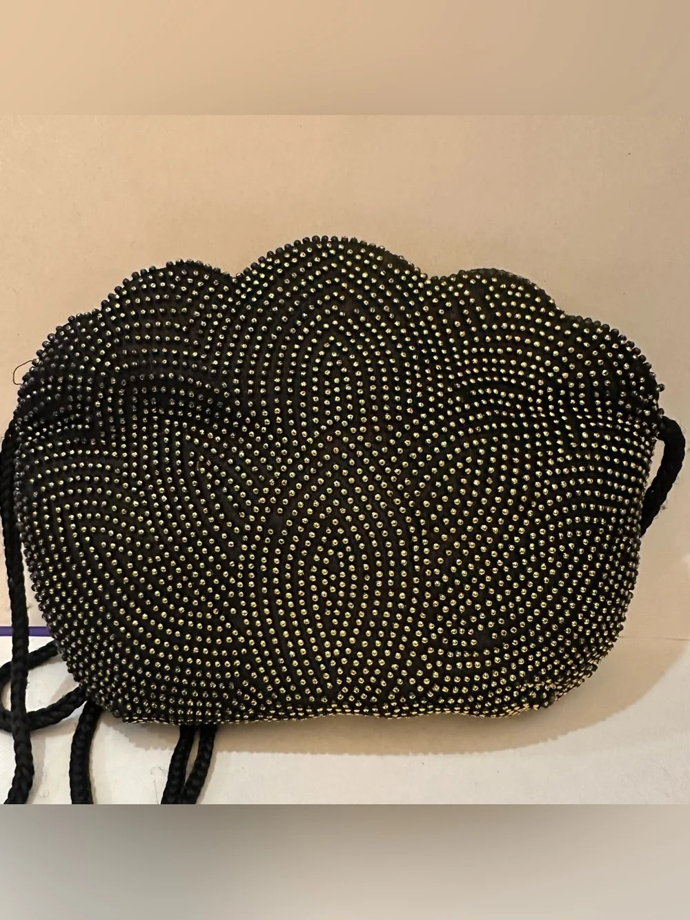 Vintage Beaded Floral Black Evening Crossbody Bag with Gold Sequin Accents